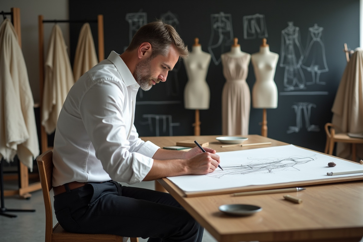 Designer homme esquissant un nouveau modèle dans son atelier