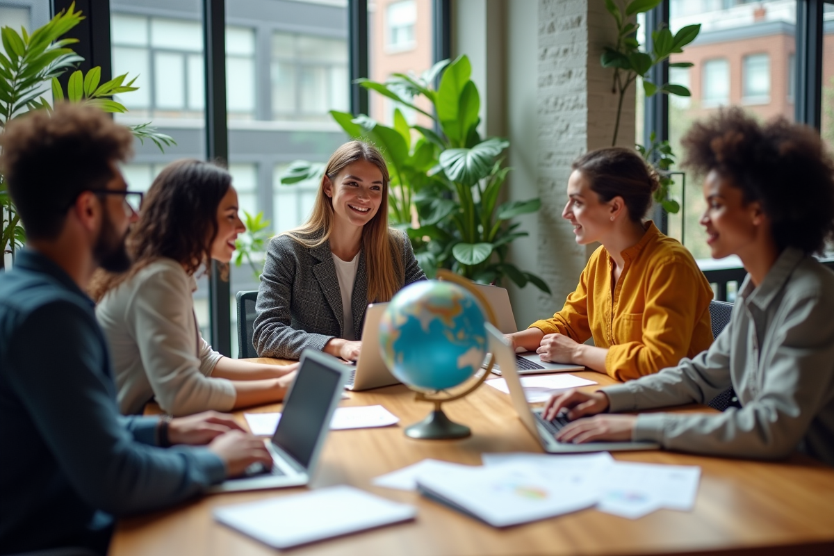 Jeune équipe diversifiée collaborant autour d