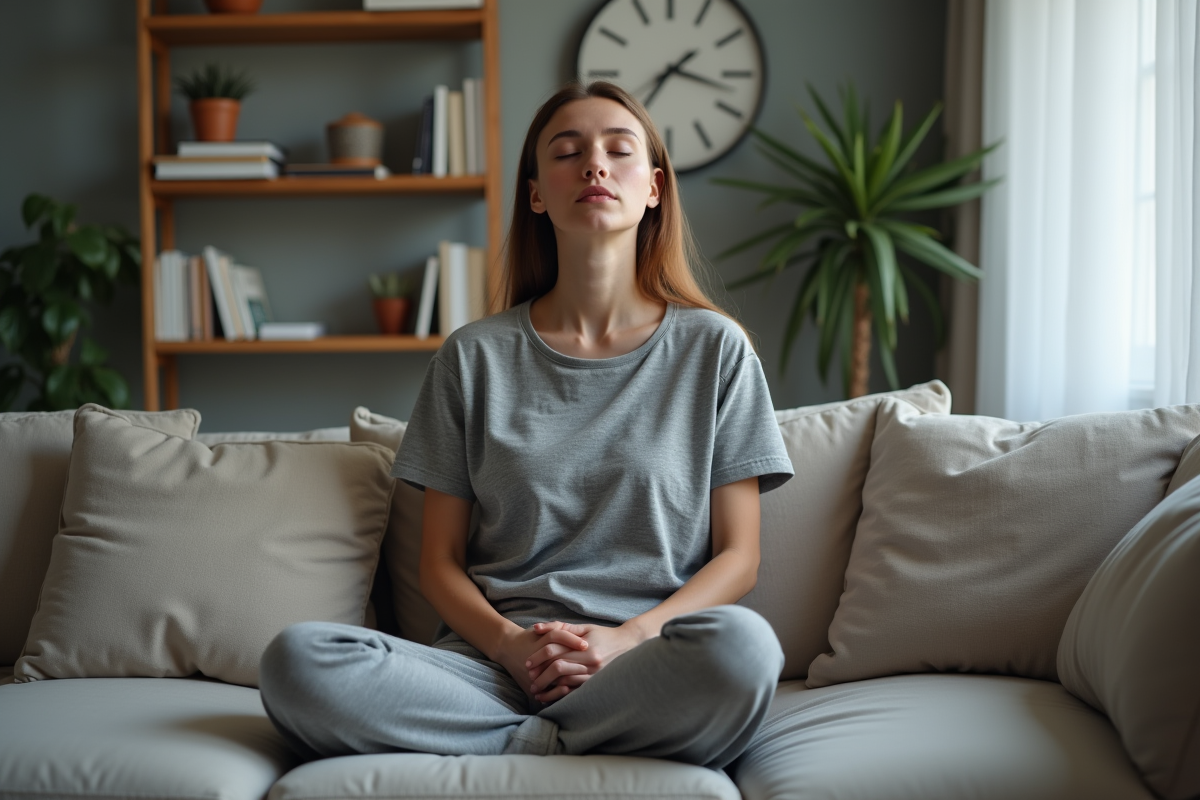 Femme pratiquant une technique de sommeil à la maison