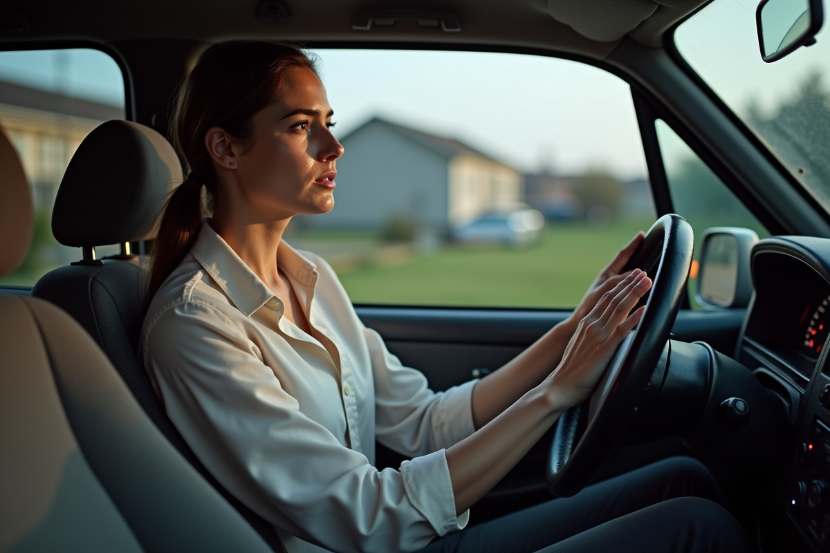 Jeune femme frustrée dans une voiture ancienne en panne