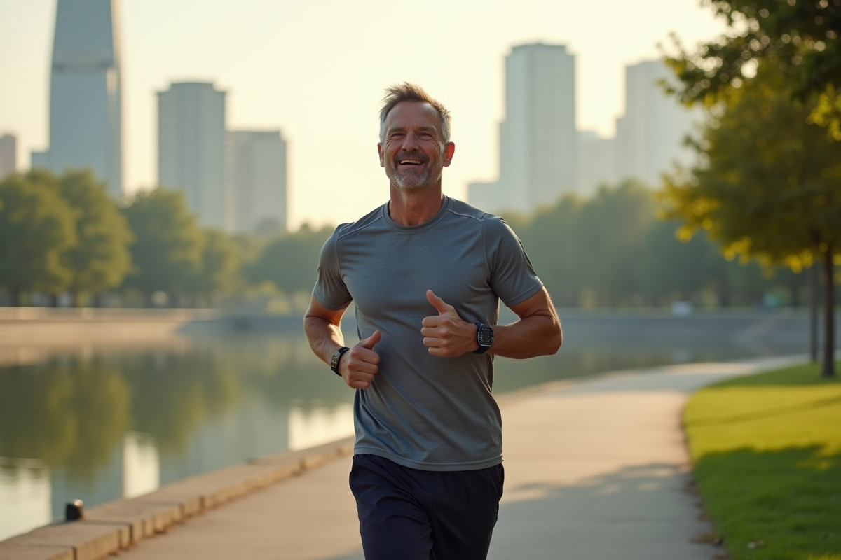Homme en jogging courant le long d
