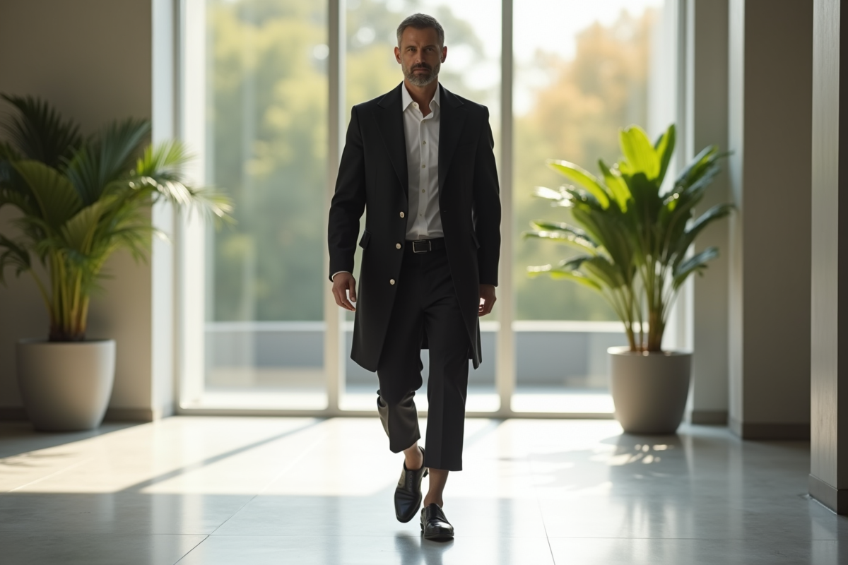 Homme en tenue minimaliste dans espace lumineux