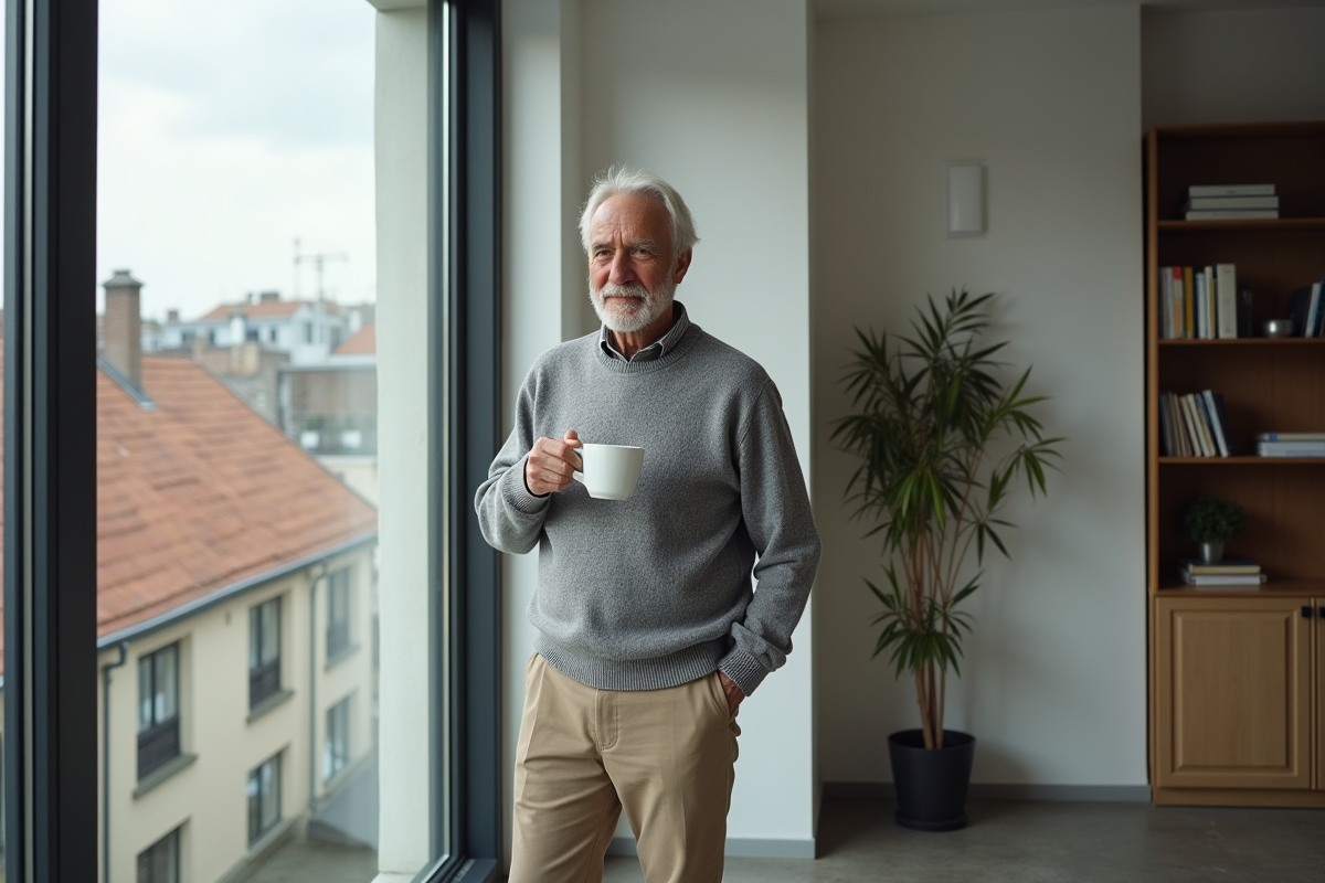 Homme âgé dégustant une tasse de thé près d