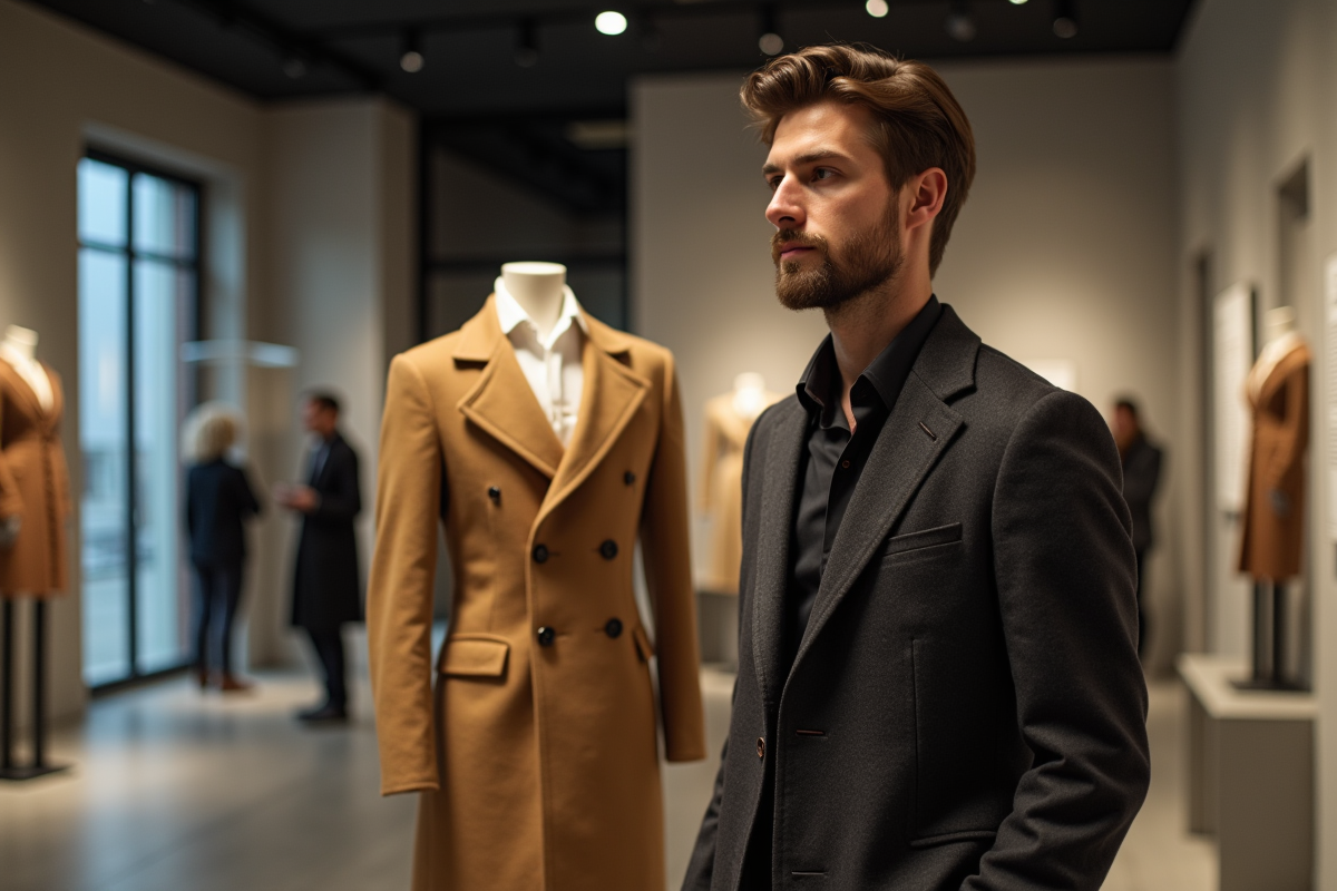 Jeune conservateur de mode devant mannequin historique