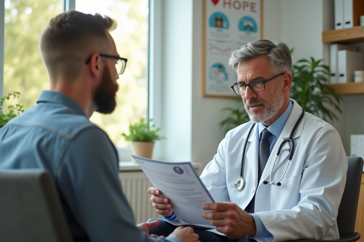 Medecin et patient discutant dans un cabinet medical